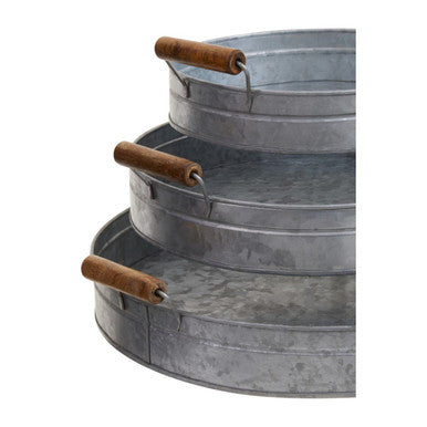 Orsina Drummond Round Galvanised Steel Serving Trays with Handles