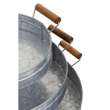 Orsina Drummond Round Galvanised Steel Serving Trays with Handles