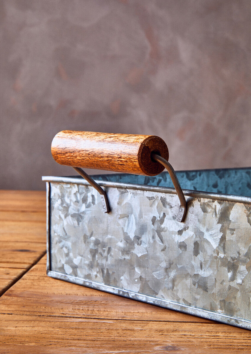 Orsina Drummond Galvanised Steel Rectangular Serving Tray with Handles