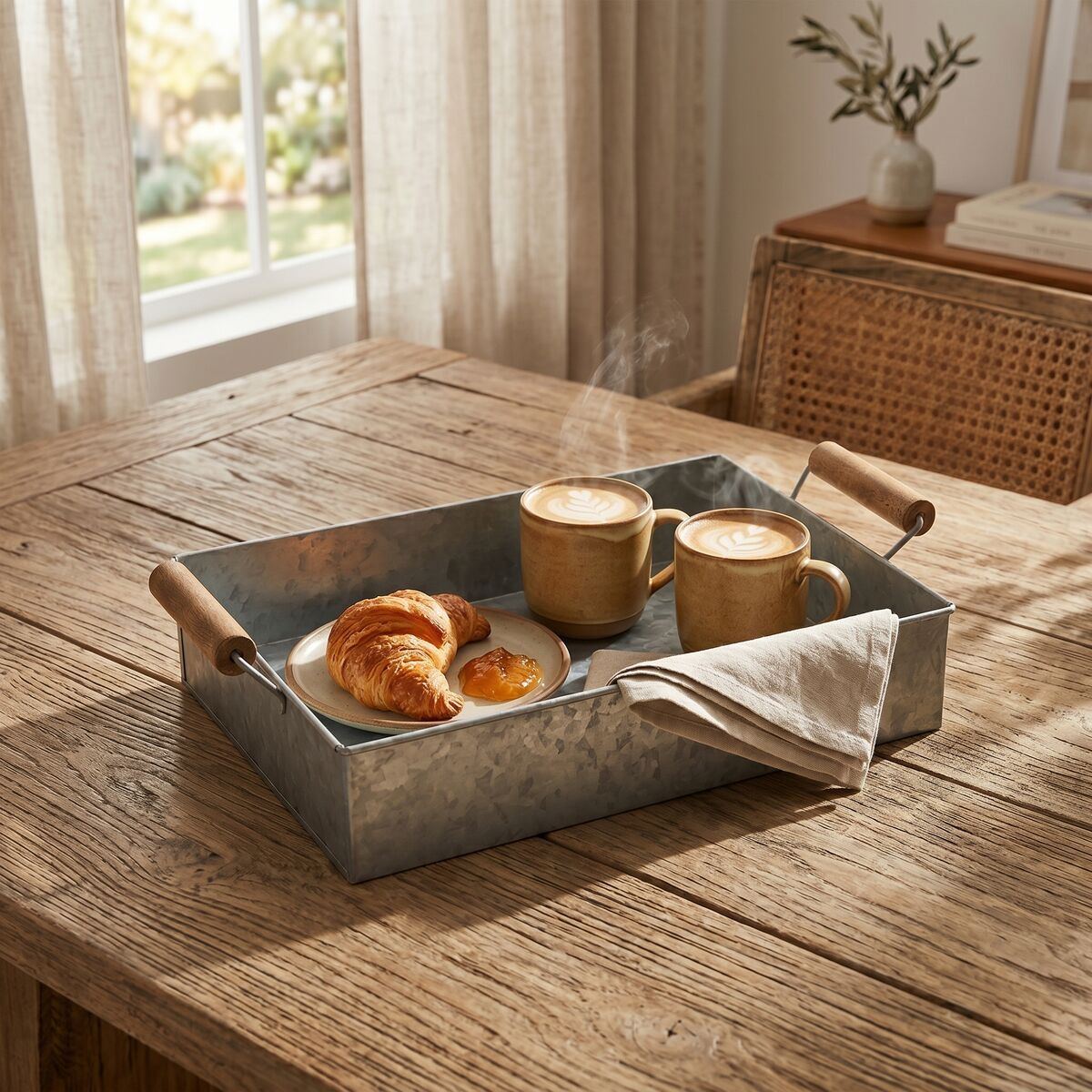 Orsina Drummond Galvanised Steel Rectangular Serving Tray with Handles