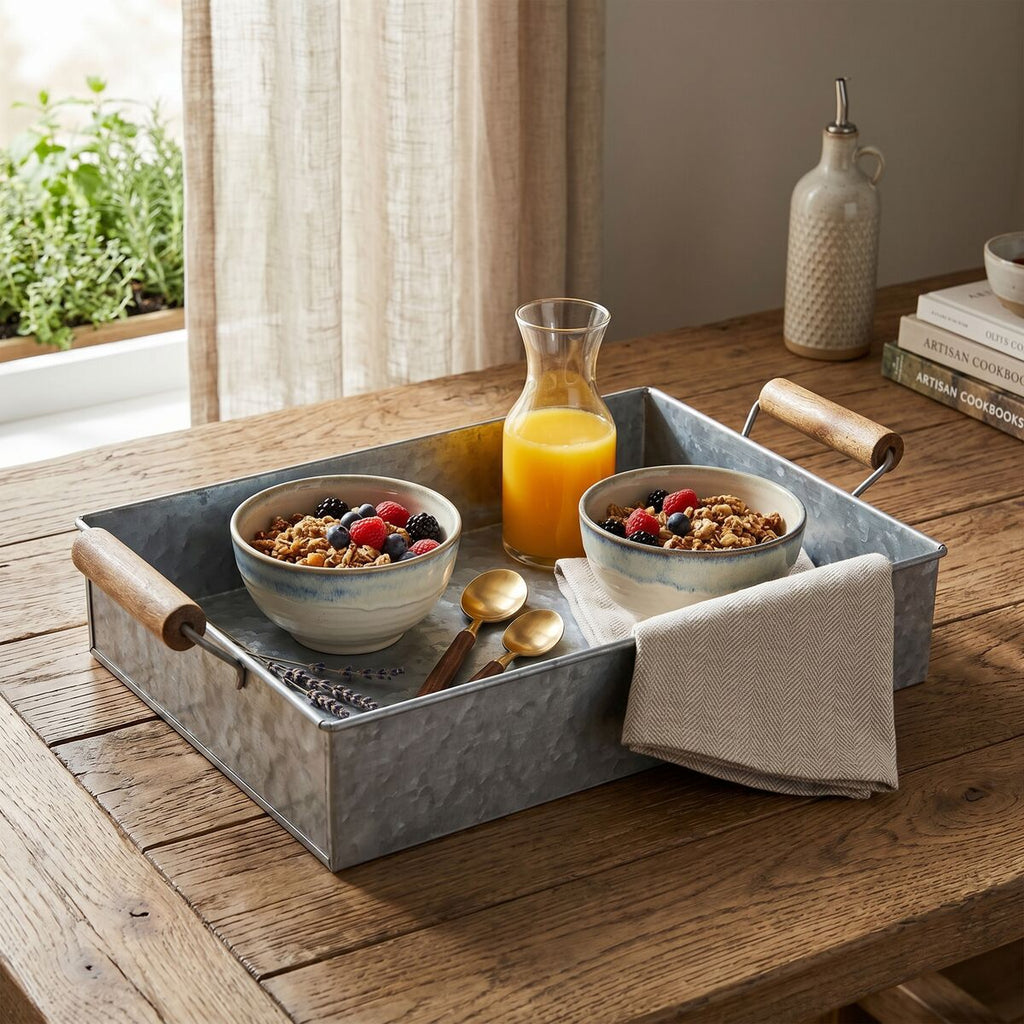 Orsina Drummond Galvanised Steel Rectangular Serving Tray with Handles