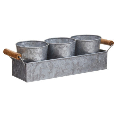 Orsina Galvanised Steel Herb Pots with Tray - Set of 3 Window Planters