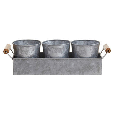 Orsina Galvanised Steel Herb Pots with Tray - Set of 3 Window Planters