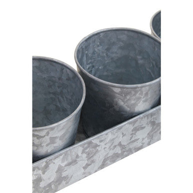 Orsina Galvanised Steel Herb Pots with Tray - Set of 3 Window Planters