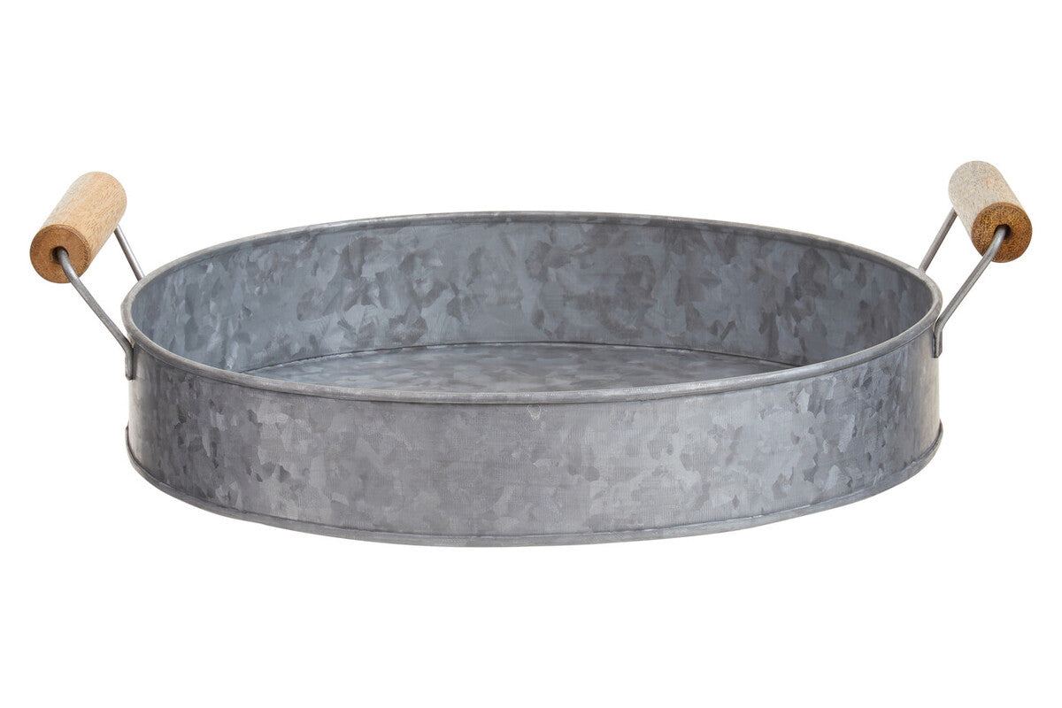 Orsina Drummond Round Galvanised Steel Serving Tray with Wood Handles
