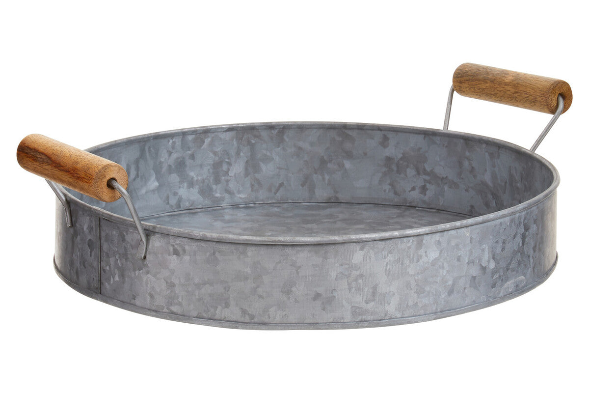 Orsina Drummond Round Galvanised Steel Serving Tray with Wood Handles