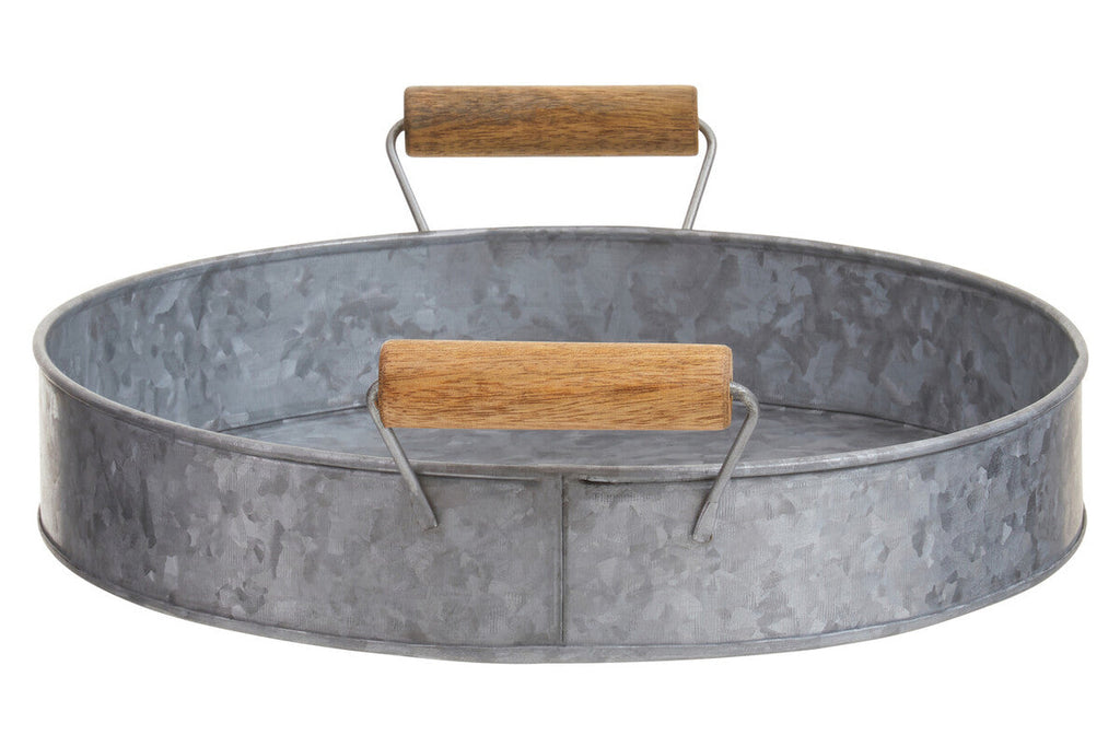 Orsina Drummond Round Galvanised Steel Serving Tray with Wood Handles