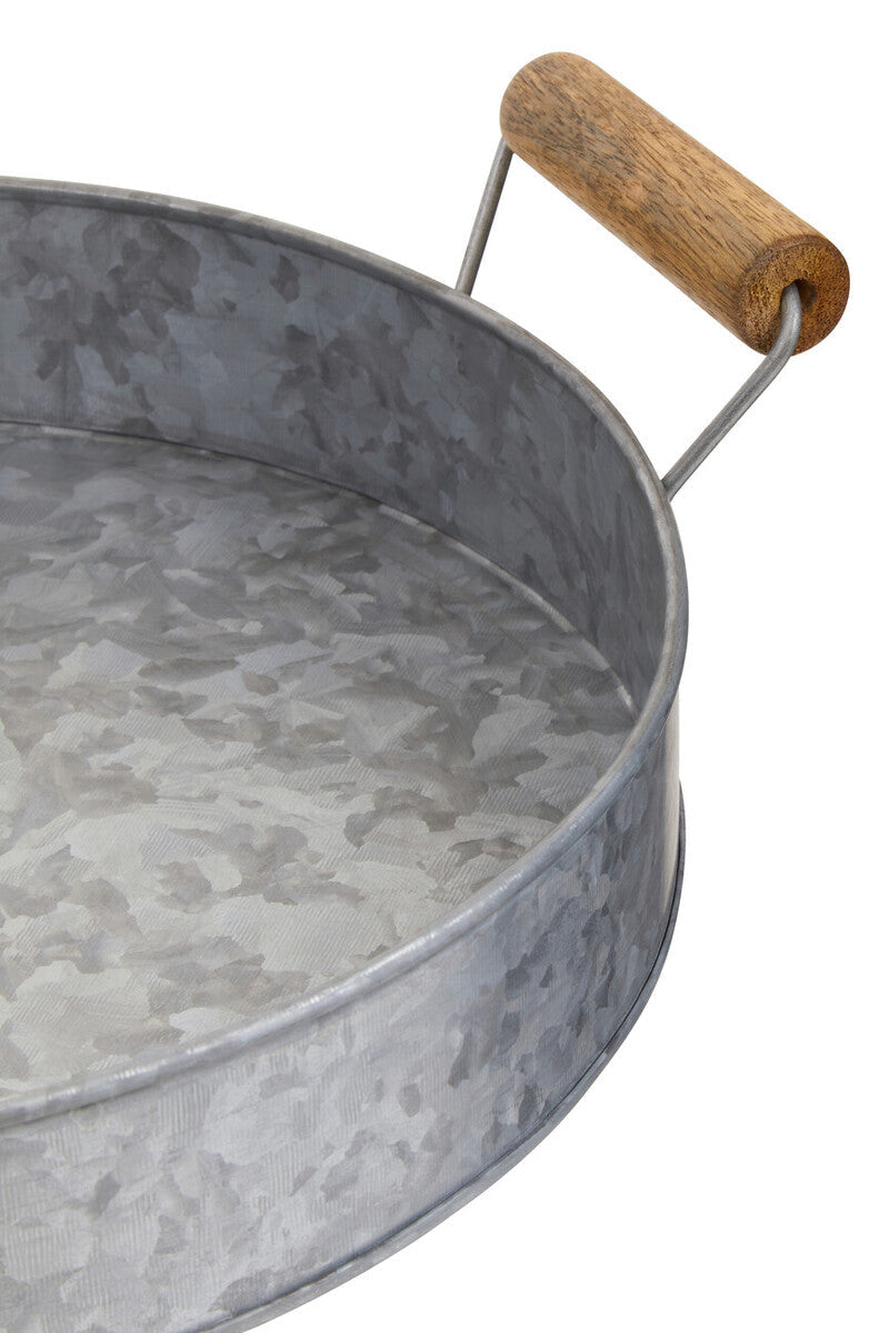Orsina Drummond Round Galvanised Steel Serving Tray with Wood Handles