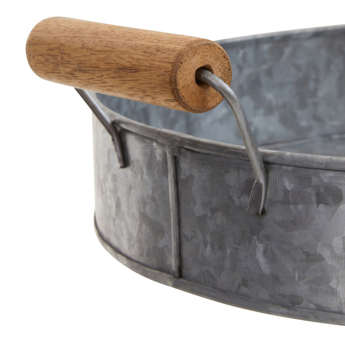 Orsina Drummond Round Galvanised Steel Serving Tray with Wood Handles