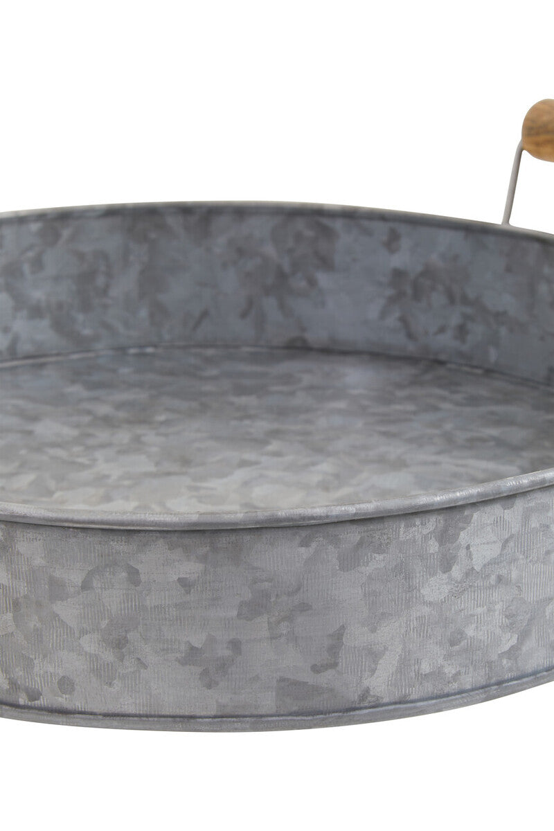 Orsina Drummond Round Galvanised Steel Serving Tray with Wood Handles