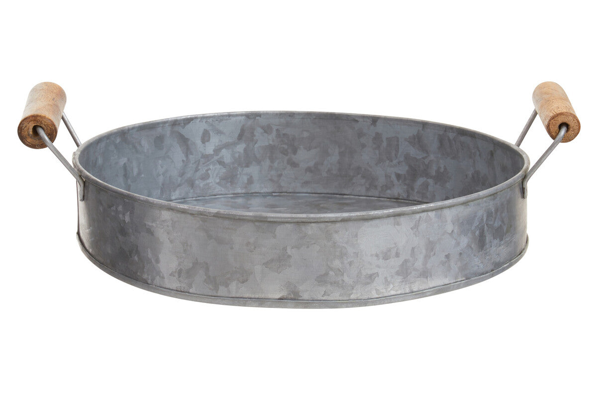 Orsina Drummond Galvanised Steel Round Serving Tray with Wood Handles
