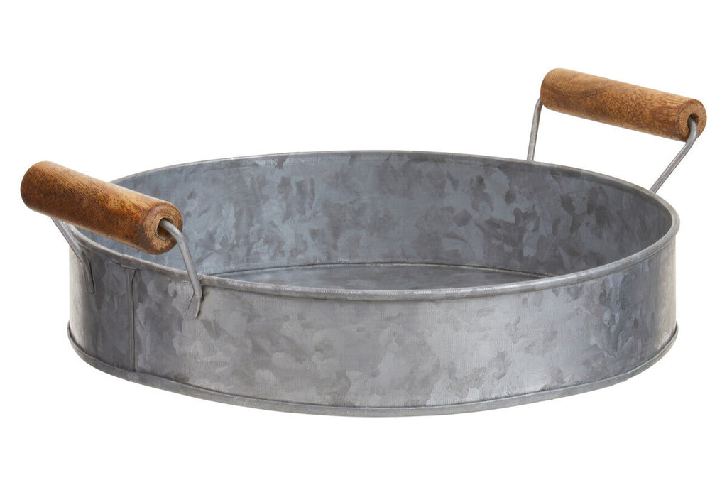 Orsina Drummond Galvanised Steel Round Serving Tray with Wood Handles