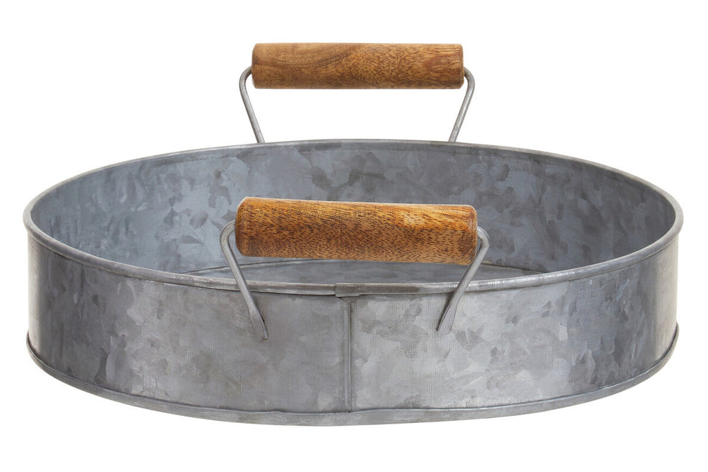 Orsina Drummond Galvanised Steel Round Serving Tray with Wood Handles