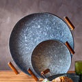 Orsina Drummond Galvanised Steel Round Serving Tray with Wood Handles