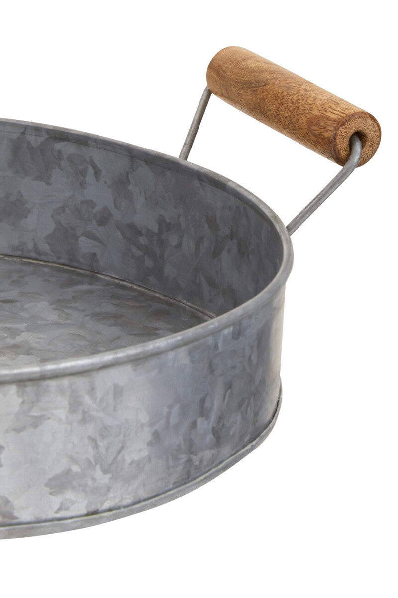 Orsina Drummond Galvanised Steel Round Serving Tray with Wood Handles