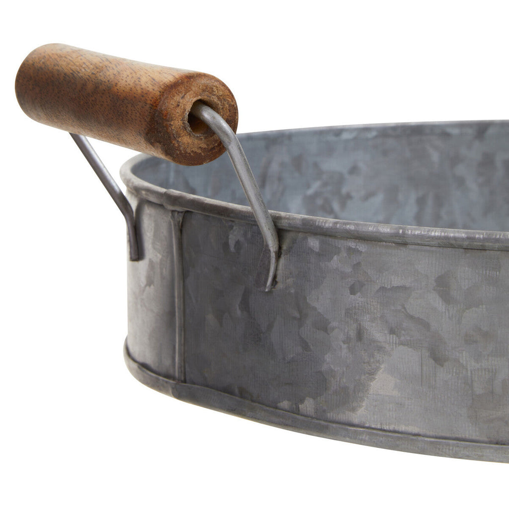 Orsina Drummond Galvanised Steel Round Serving Tray with Wood Handles