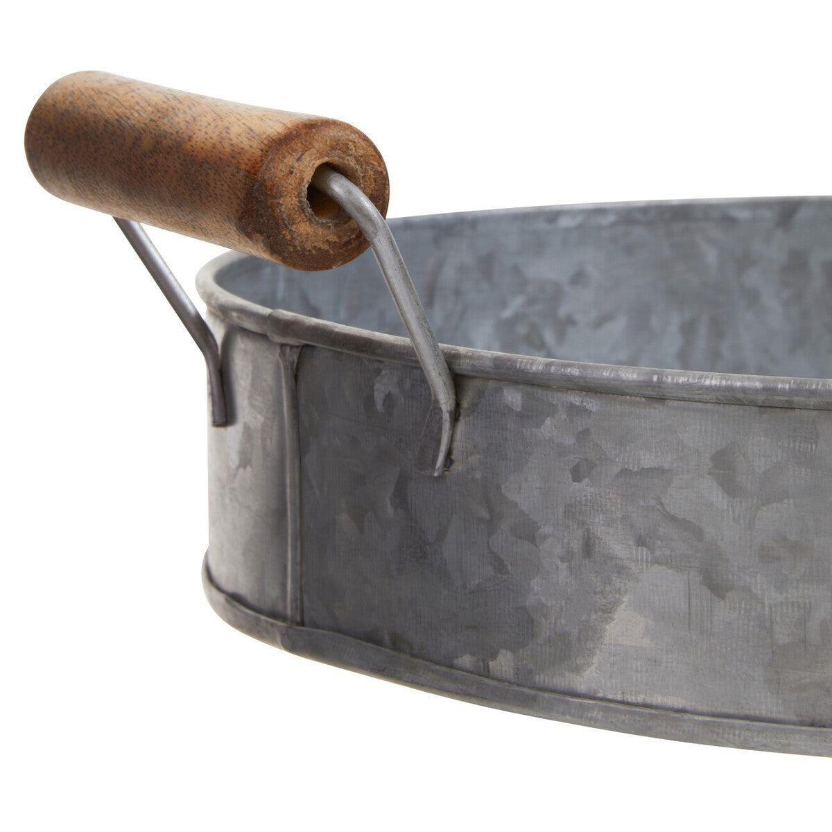 Orsina Drummond Galvanised Steel Round Serving Tray with Wood Handles