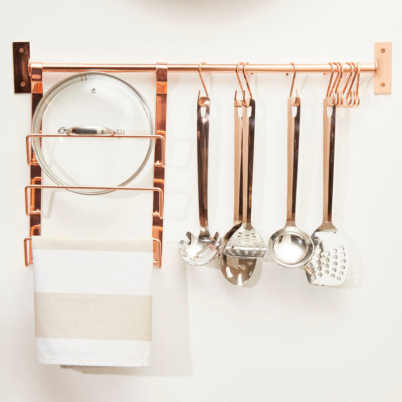 Orsina Rose Gold Hanging Pan Lid Rack – 3-Tier Kitchen Organizer