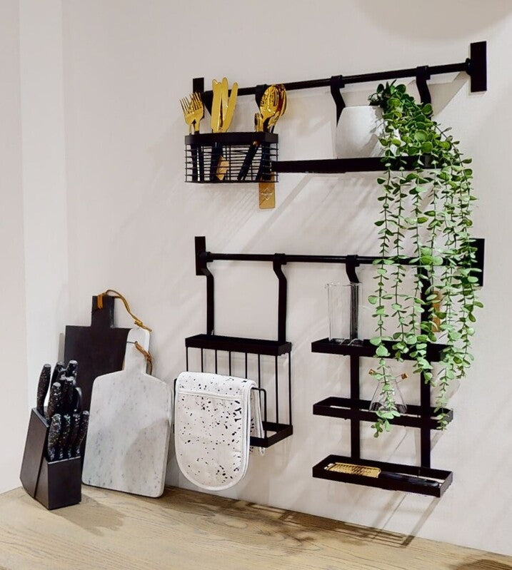 Orsina Sorello Single Shelf Storage Rack – Matt Black Kitchen Wall Shelf