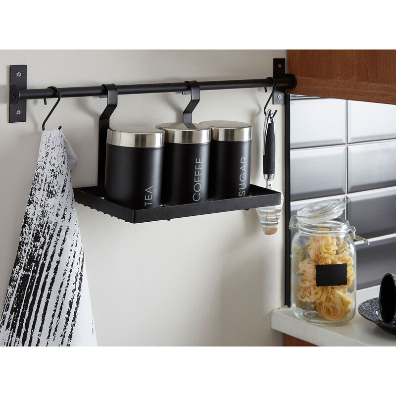 Orsina Sorello Single Shelf Storage Rack – Matt Black Kitchen Wall Shelf
