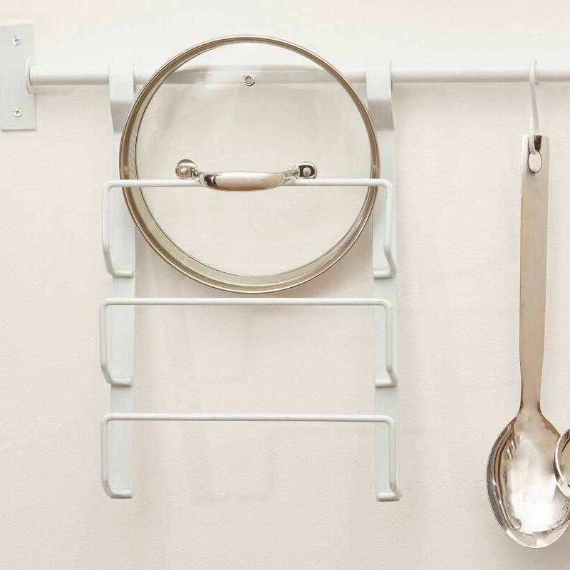 Orsina Sorello White Iron Hanging Pan Lid Rack – 3-Tier Wall Organizer