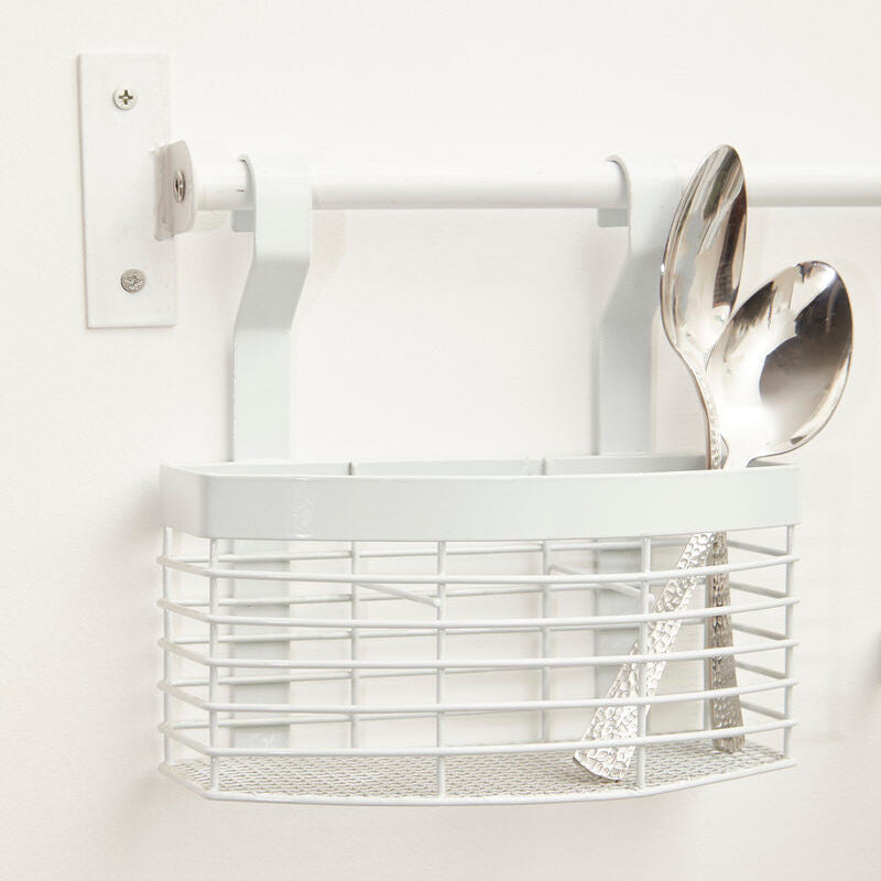 Orsina Sorello White Iron Hanging Storage Basket | Kitchen Utensil Holder