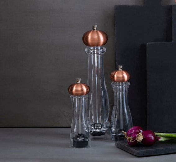 Orsina Cody Salt or Pepper Mill – Medium Clear and Copper Grinder