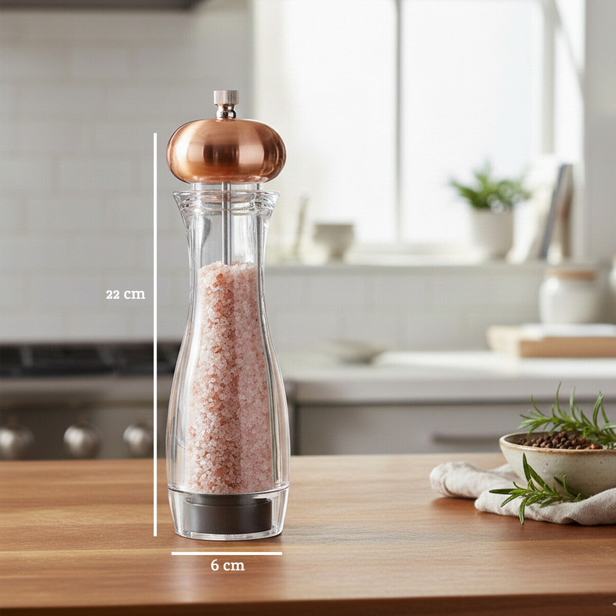 Orsina Cody Salt or Pepper Mill – Medium Clear and Copper Grinder