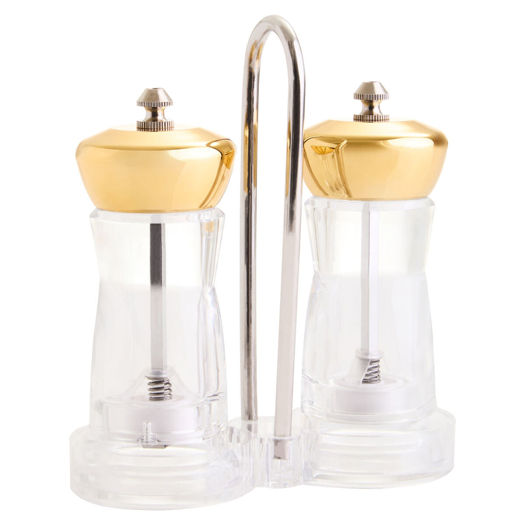Orsina Cody Gold Salt and Pepper Mill Set with Stand | Clear & Gold
