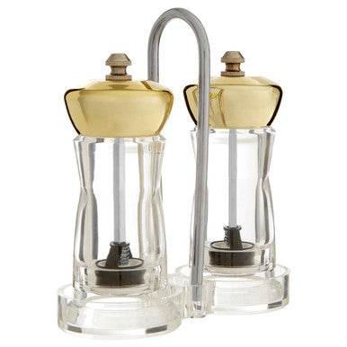 Orsina Cody Gold Salt and Pepper Mill Set with Stand | Clear & Gold
