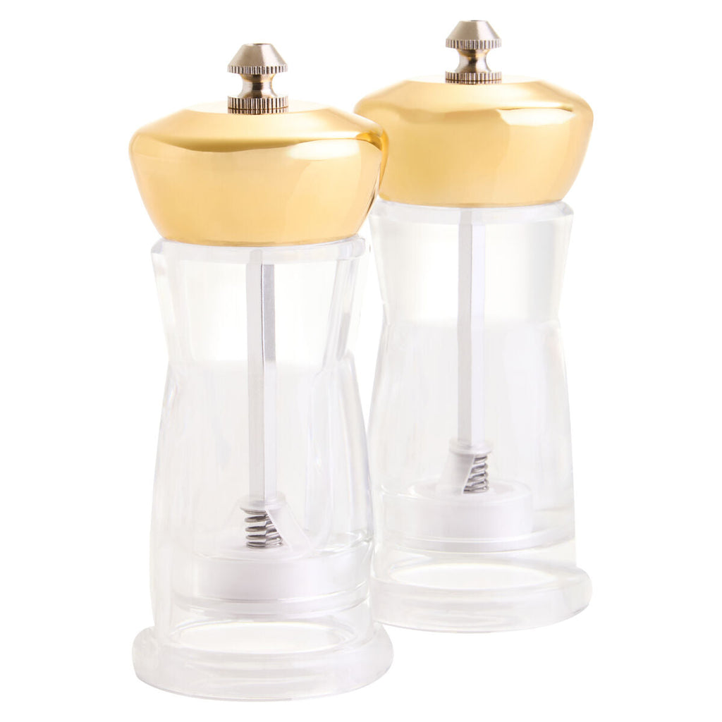 Orsina Cody Gold Salt and Pepper Mill Set with Stand | Clear & Gold