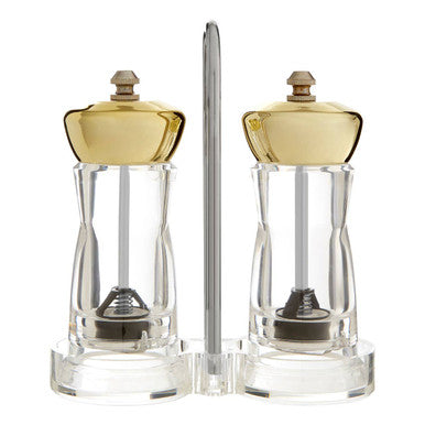 Orsina Cody Gold Salt and Pepper Mill Set with Stand | Clear & Gold