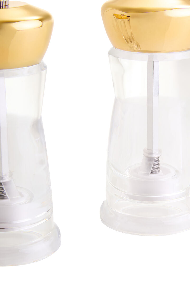Orsina Cody Gold Salt and Pepper Mill Set with Stand | Clear & Gold