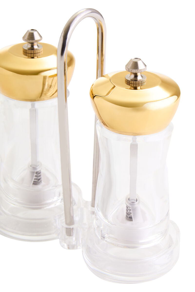 Orsina Cody Gold Salt and Pepper Mill Set with Stand | Clear & Gold