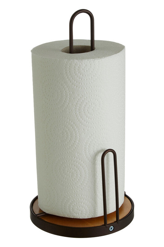 Orsina Vertex Kitchen Roll Holder – Bronze Powder Coated & Rubberwood