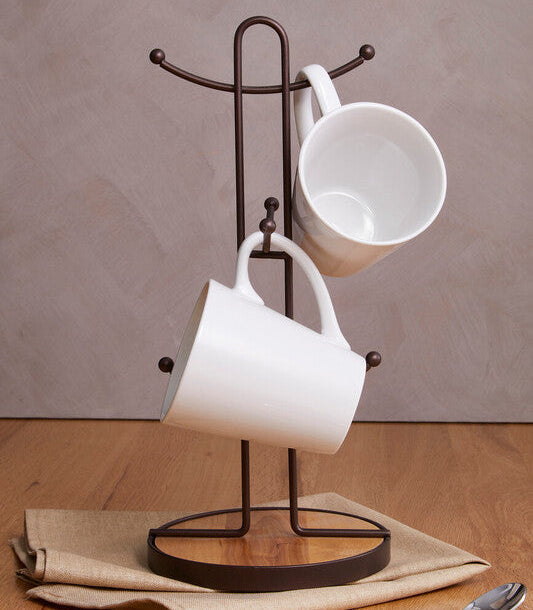 Orsina Vertex Bronze 6 Mug Tree – Rubberwood Base Kitchen Organizer