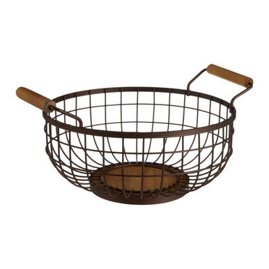 Orsina Vertex Fruit Basket – Bronze Powder Coated Steel with Wood Handles