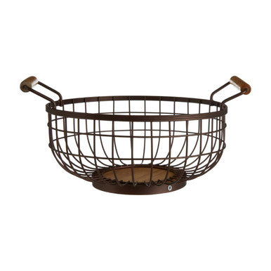 Orsina Vertex Fruit Basket – Bronze Powder Coated Steel with Wood Handles
