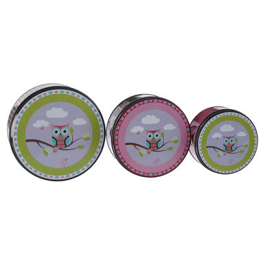 Orsina Happy Owls Storage Tins – Set of 3 Graduated Metal Organizers