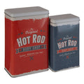 Orsina Paice Hot Rod Storage Canisters – Retro Metal Garage Decor (Set of 2)