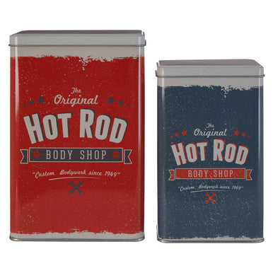 Orsina Paice Hot Rod Storage Canisters – Retro Metal Garage Decor (Set of 2)