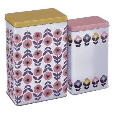 Orsina Paice Storage Canisters – Set of 2 Floral White Stackable Bins