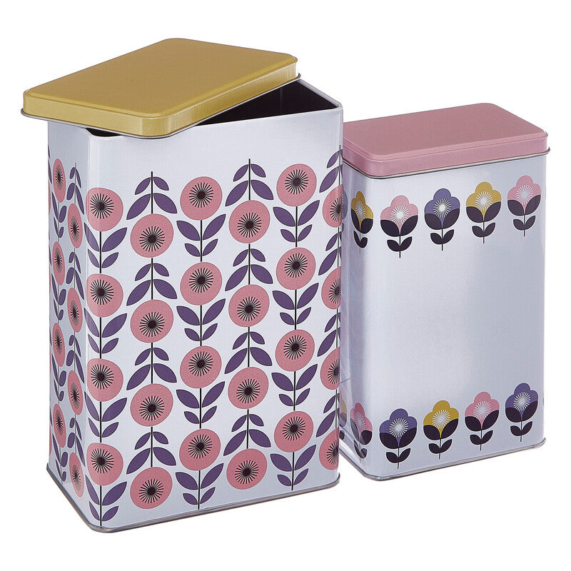 Orsina Paice Storage Canisters – Set of 2 Floral White Stackable Bins