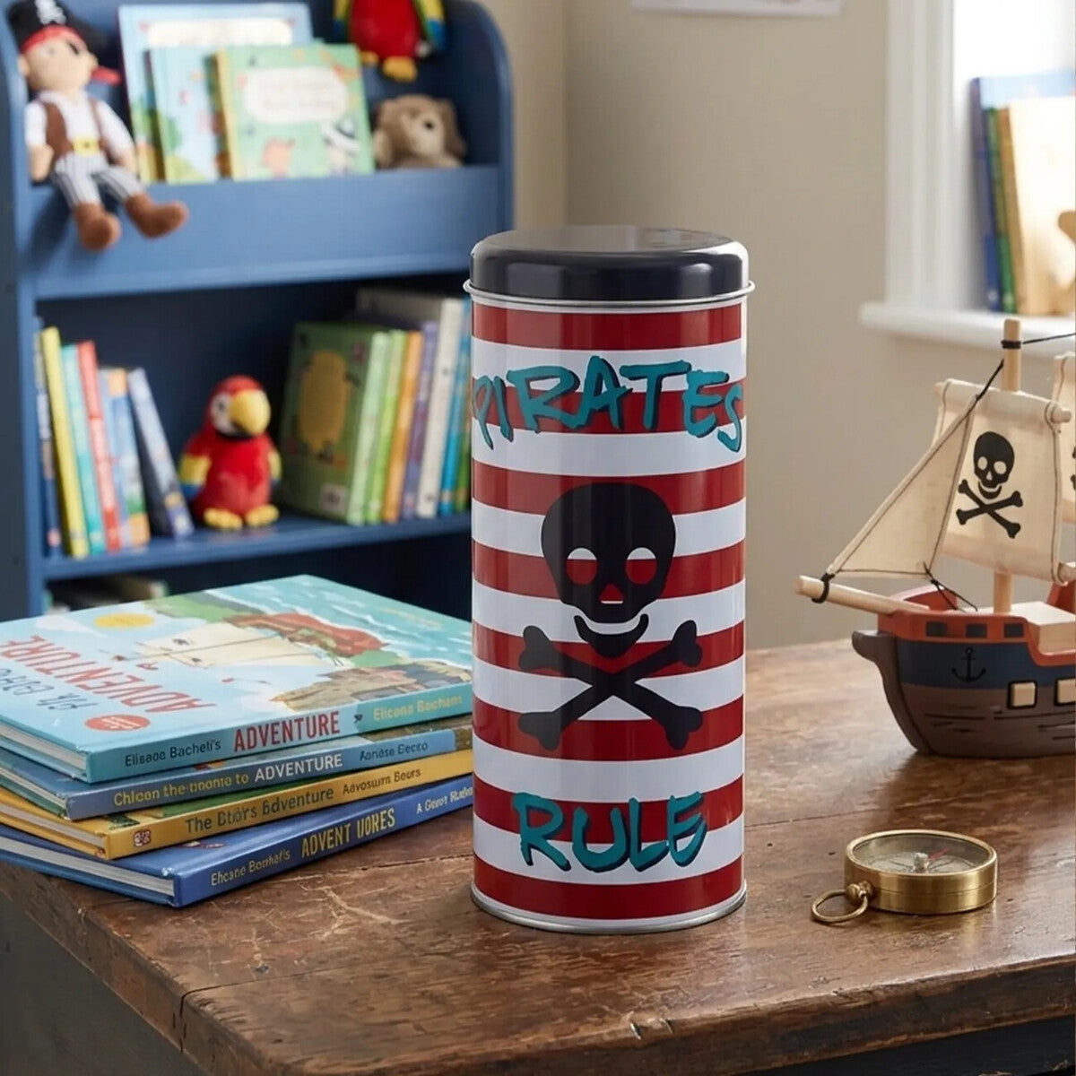 Orsina Pirate Round Storage Canister – Kids Desk Organizer & Toy Tin