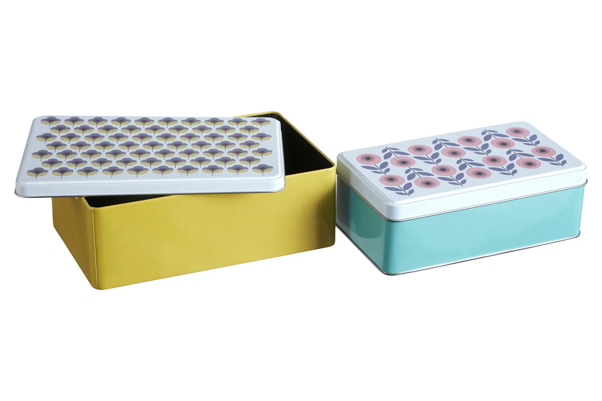 Orsina Paice Rectangular Storage Tins – Set of 2 Floral Stackable Tins