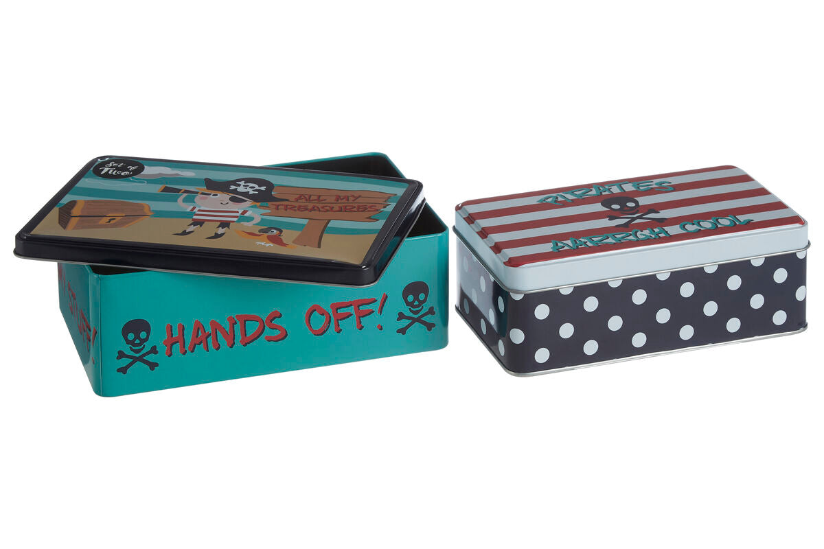 Orsina Pirate Storage Tins – Set of 2 Nesting Metal Kids Toy Bins