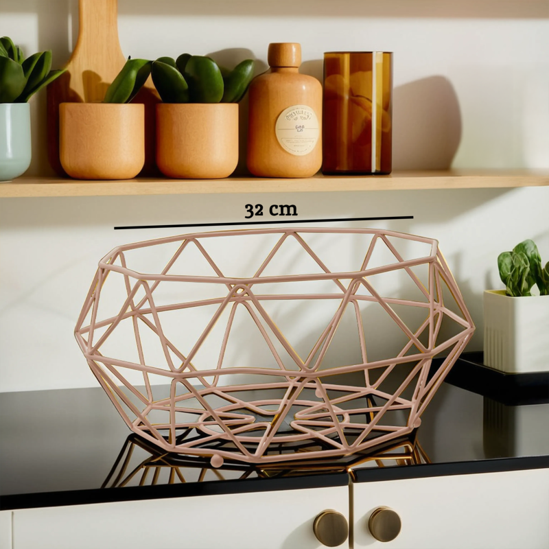Orsina Vertex Pink Fruit Basket – Metal Kitchen Countertop Organizer