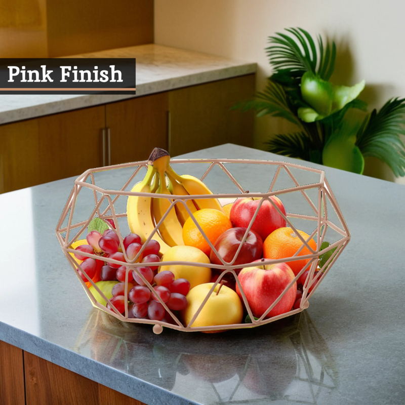 Orsina Vertex Pink Fruit Basket – Metal Kitchen Countertop Organizer