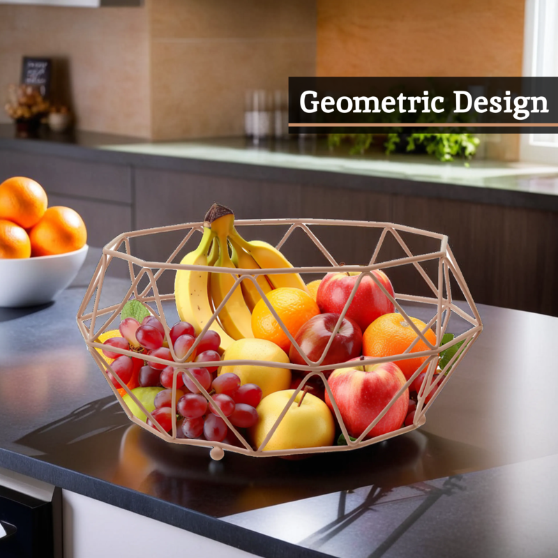 Orsina Vertex Pink Fruit Basket – Metal Kitchen Countertop Organizer