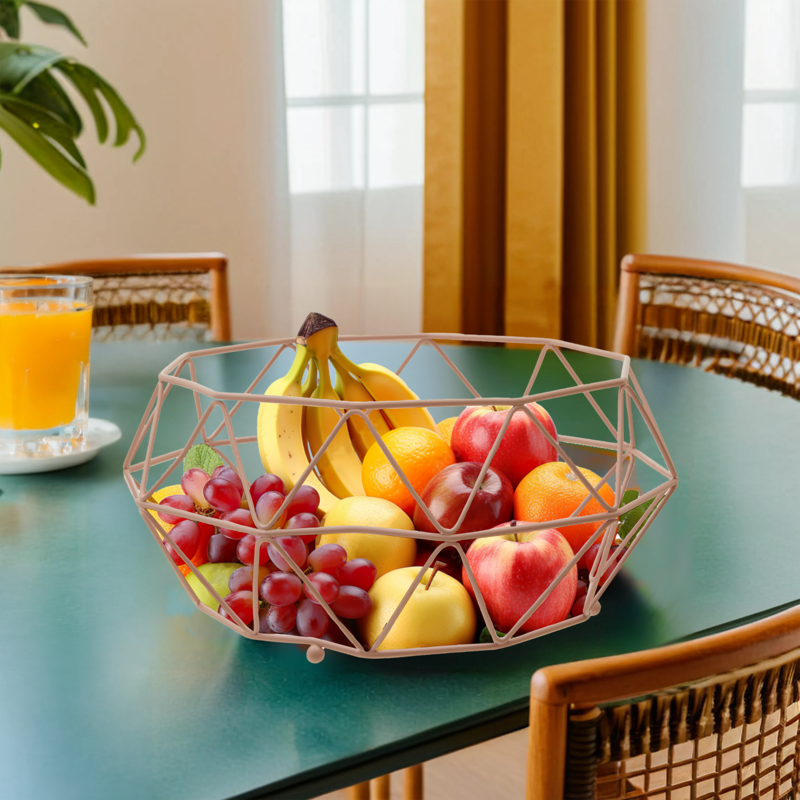 Orsina Vertex Pink Fruit Basket – Metal Kitchen Countertop Organizer